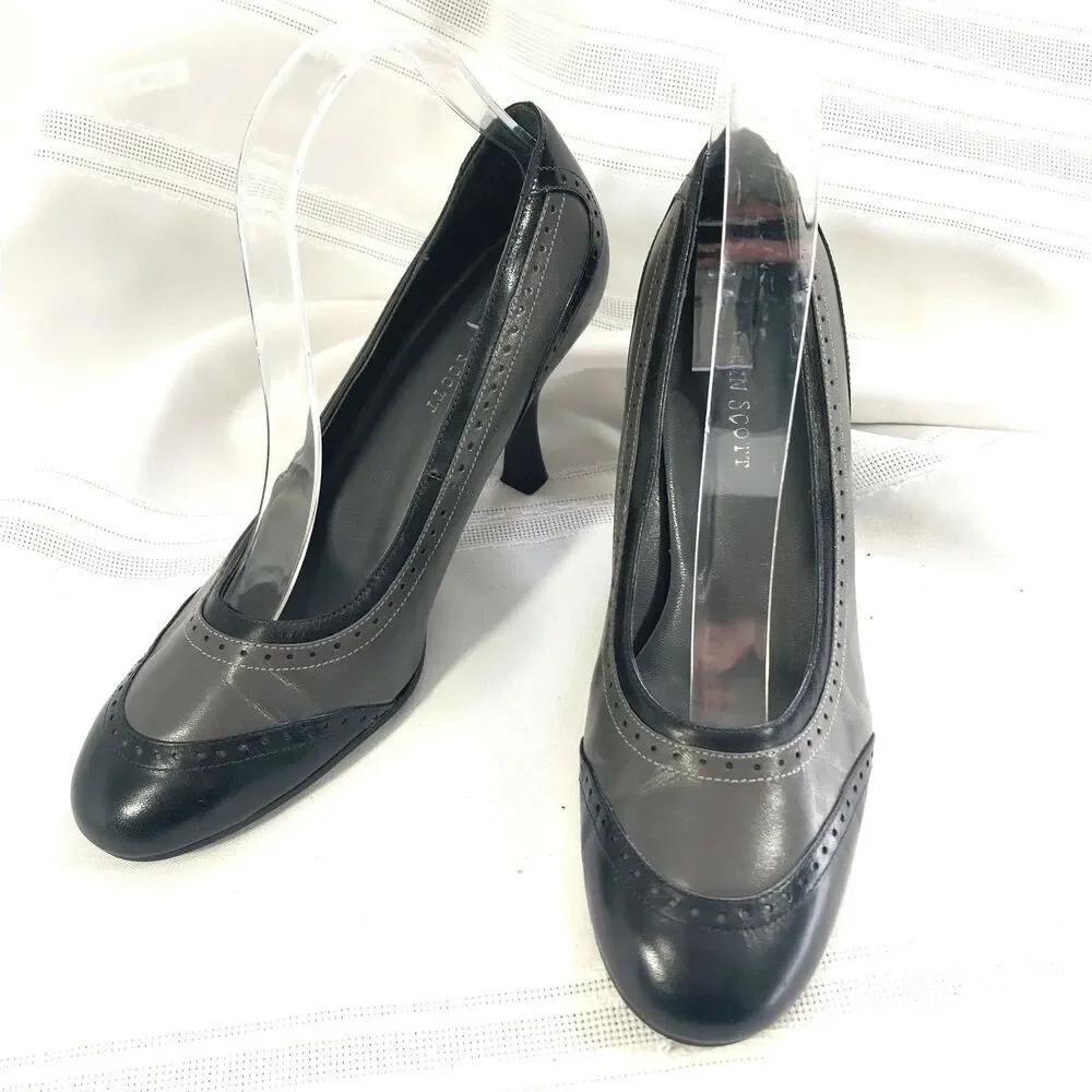 KAREN SCOTT! KENWOOD ALL GENUINE LEATHER BLACK, GRAY PERFORATED HEELS! SZ 7M